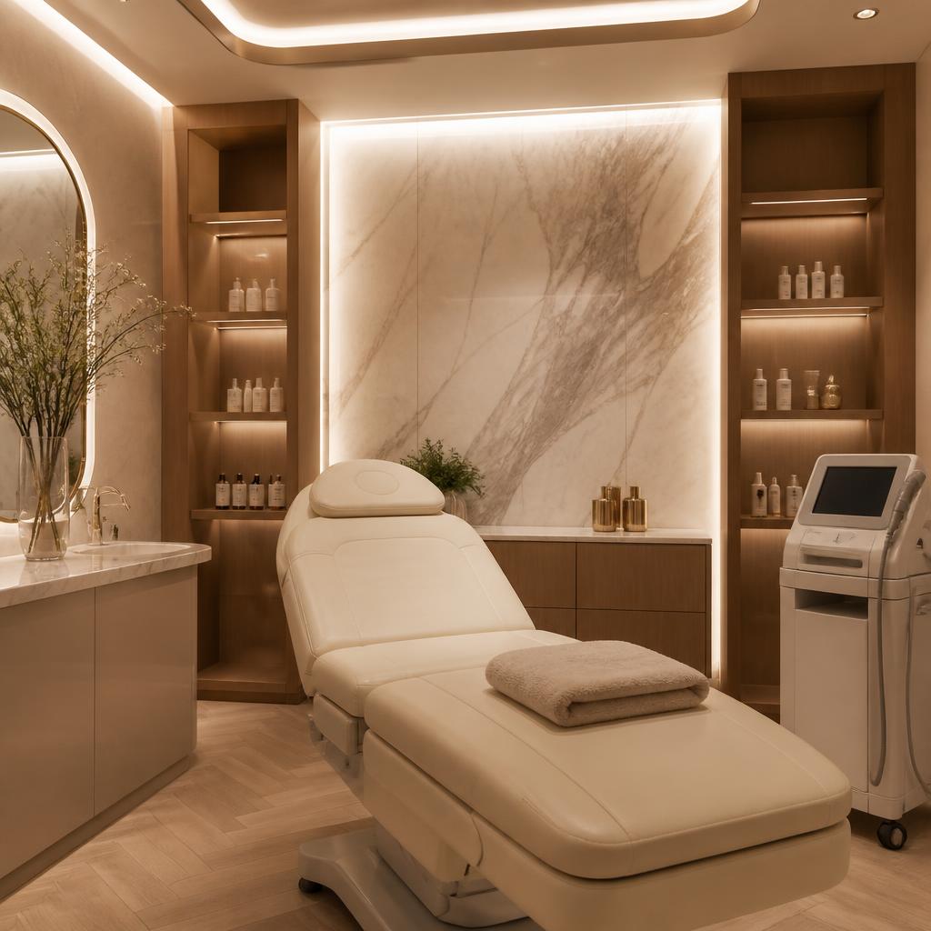 Sala de atendimento de clínica de estética avançada